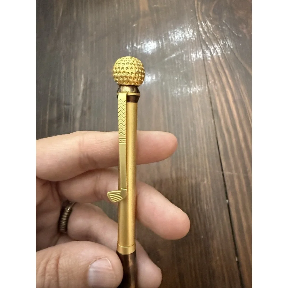 Merangue Golf Ball and Club Novelty Ballpoint Pen‎ Gold Tone Wood Grain Finish